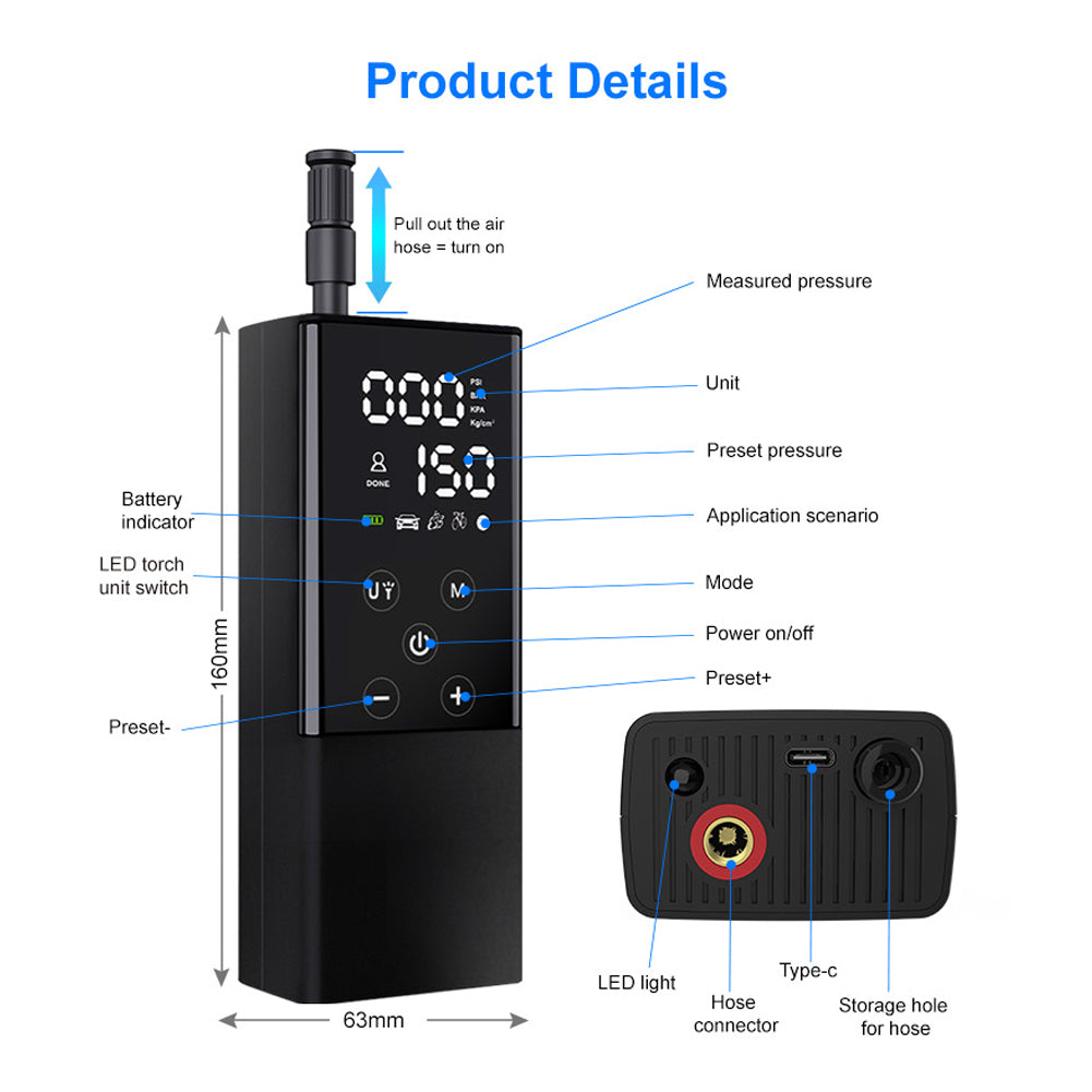 Portable Touchscreen Electric Cordless Tire Inflator