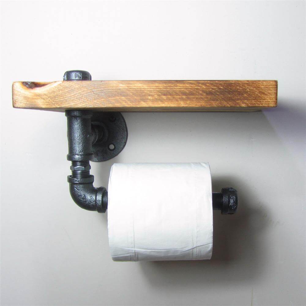 Wooden Urban Industrial Wall Mount Holder  with Roller