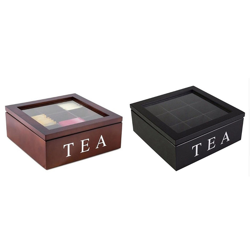 Large Grid Caddy Wood Tea Storage box