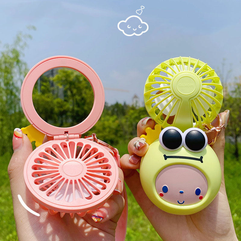 Cartoon USB Charging Fan Makeup Mirror