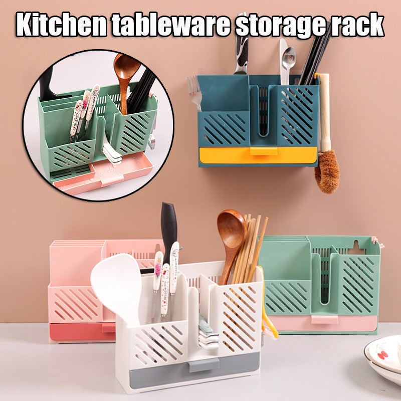 Wall-Mounted Kitchen Cutlery Drainer Storage