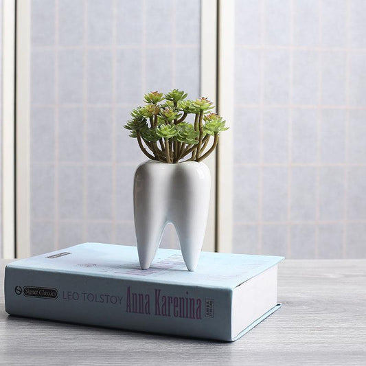 Tooth Shape White Ceramic Modern Flower Pot