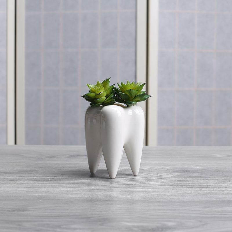 Tooth Shape White Ceramic Modern Flower Pot