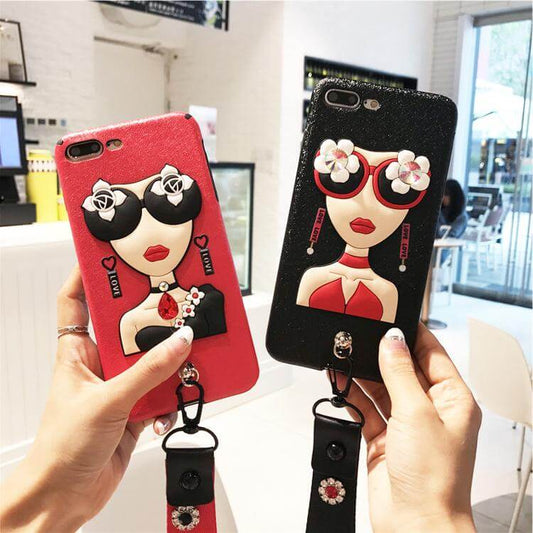 Sexy Sunglasses Iphone Cases with Flower Hand Strap