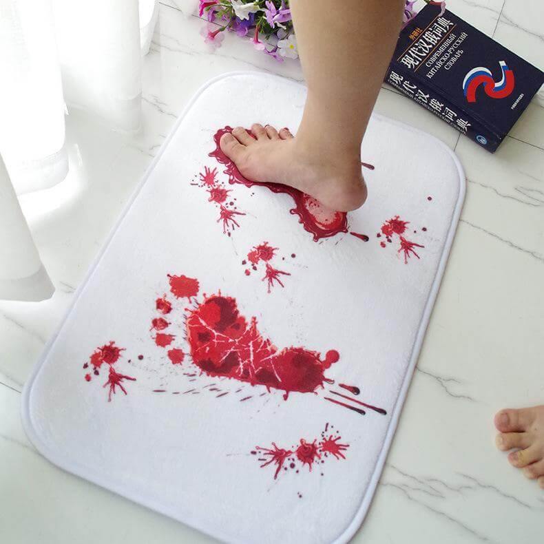 Red Footprint Microfiber Memory Foam Bath Mat