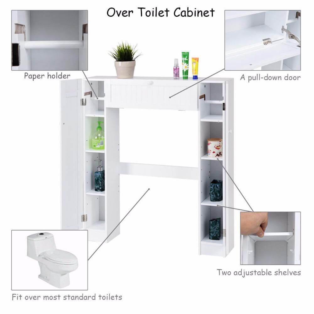 Wooden White Shelf Over The Toilet Storage Cabinet Drop Door Spacesaver Modern Bathroom Cabinets