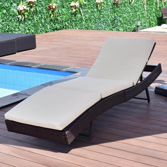 Outdoor Portable Adjustable Patio Sun Bed Pool Wicker Lounge Chair - UTILITY5STORE