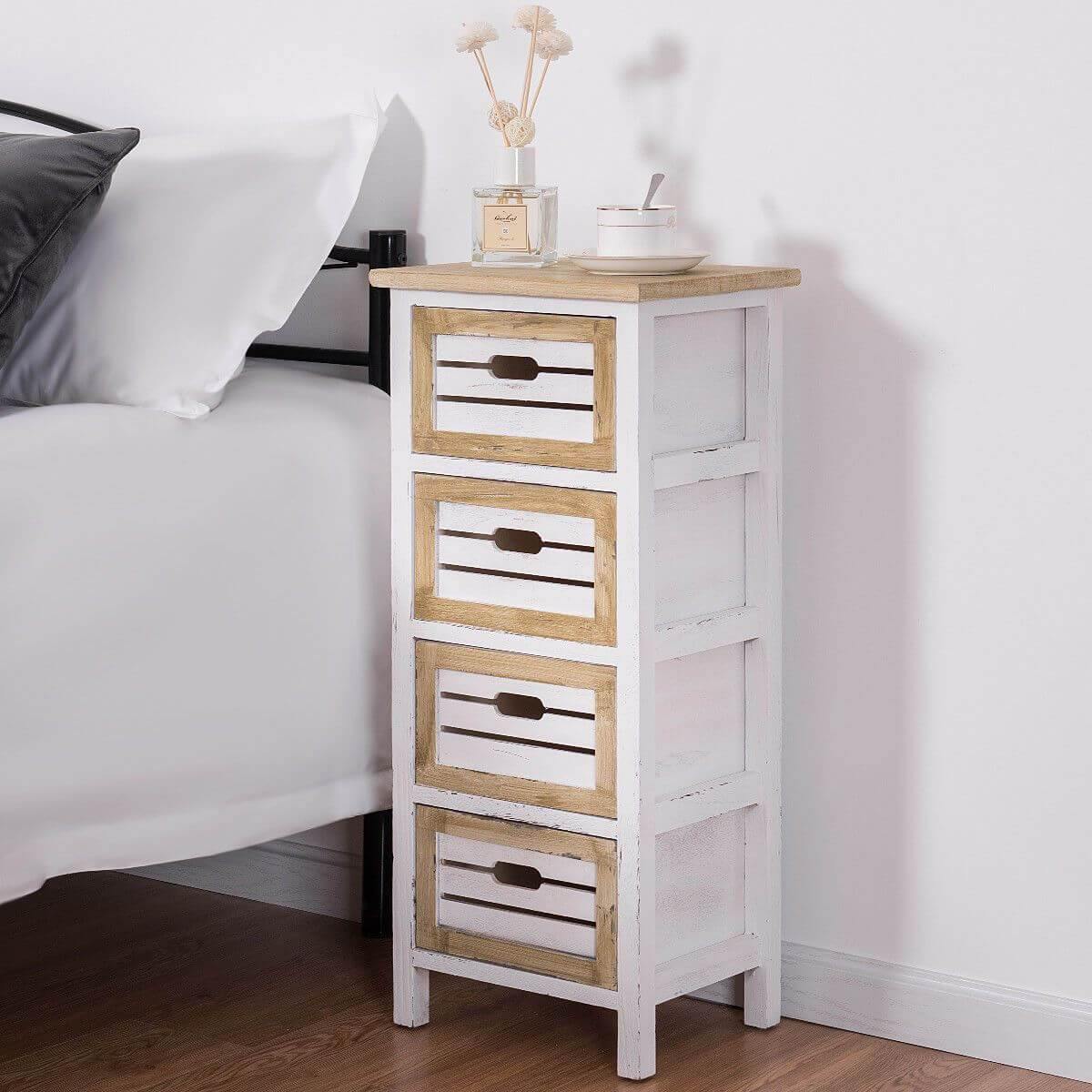 Modern Wooden Bedside Table Nightstand with 4 Drawers