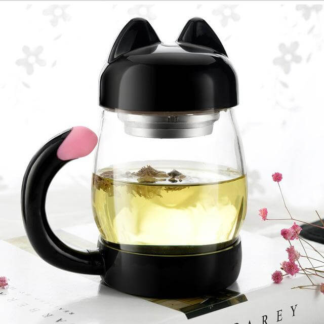 Cute Cat Glass Mug With  Tea Filter