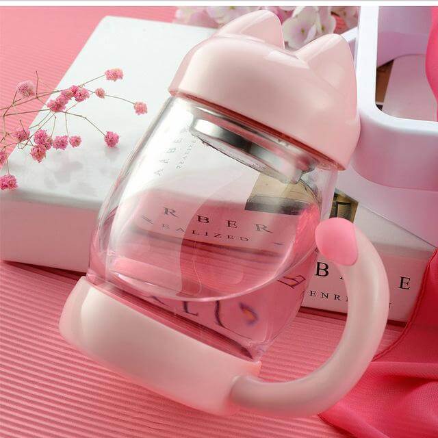 Cute Cat Glass Mug With  Tea Filter