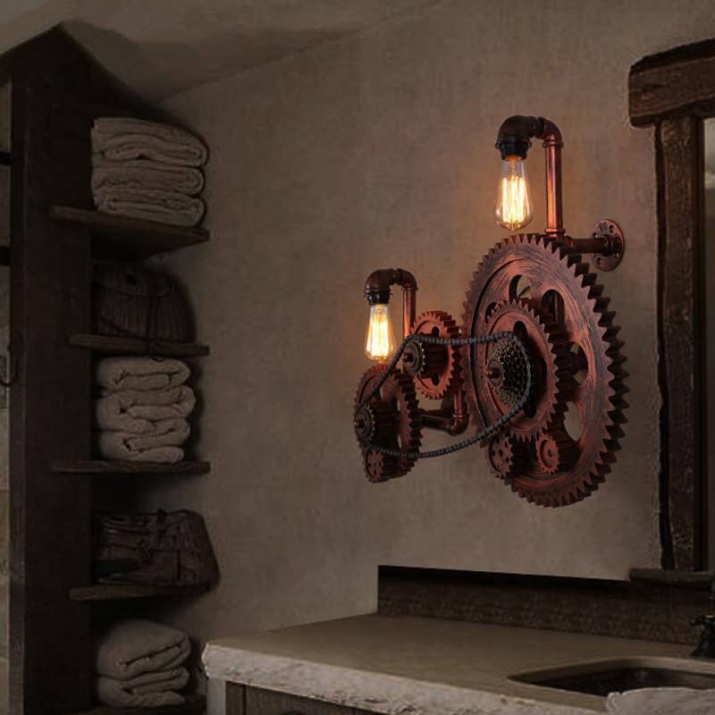 Loft Style Industrial Creative Wood Gear Vintage Wall Light