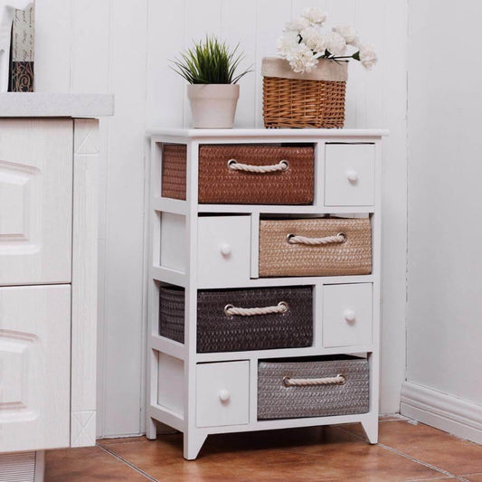 Wooden 4 Drawer 4 Woven Basket Storage Cabinet - UTILITY5STORE