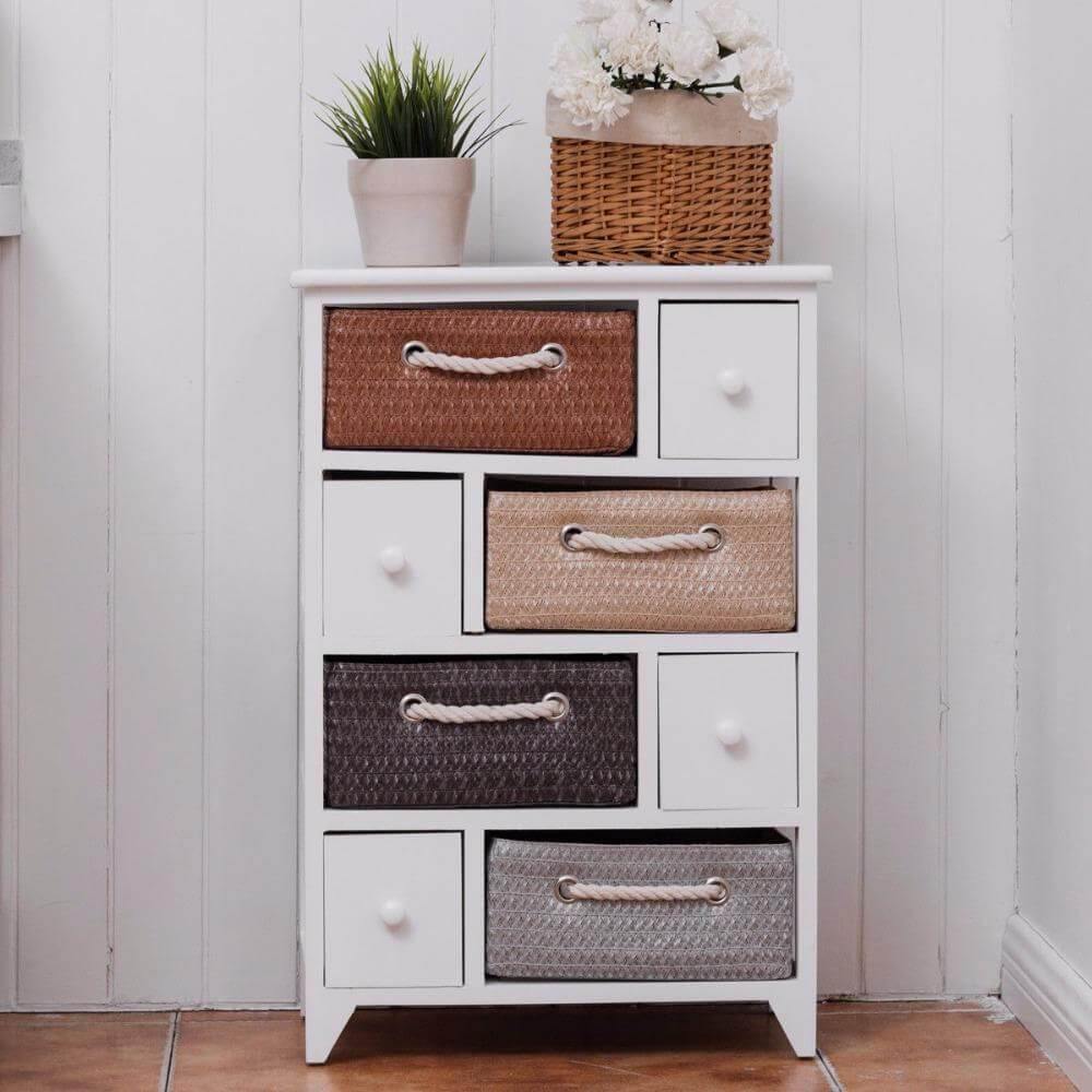 Wooden 4 Drawer 4 Woven Basket Storage Cabinet - UTILITY5STORE