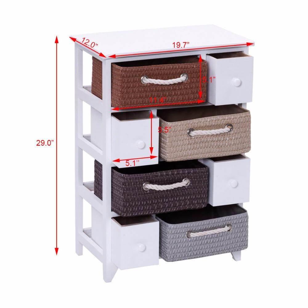 Wooden 4 Drawer 4 Woven Basket Storage Cabinet - UTILITY5STORE