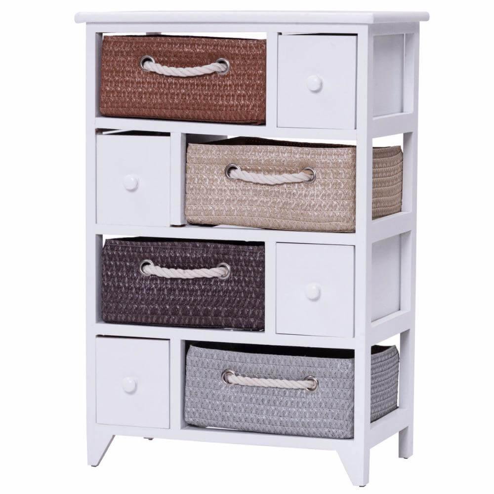 Wooden 4 Drawer 4 Woven Basket Storage Cabinet - UTILITY5STORE