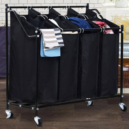 4 Bag Rolling Laundry Bag Sorter Cart Hamper Organizer - UTILITY5STORE