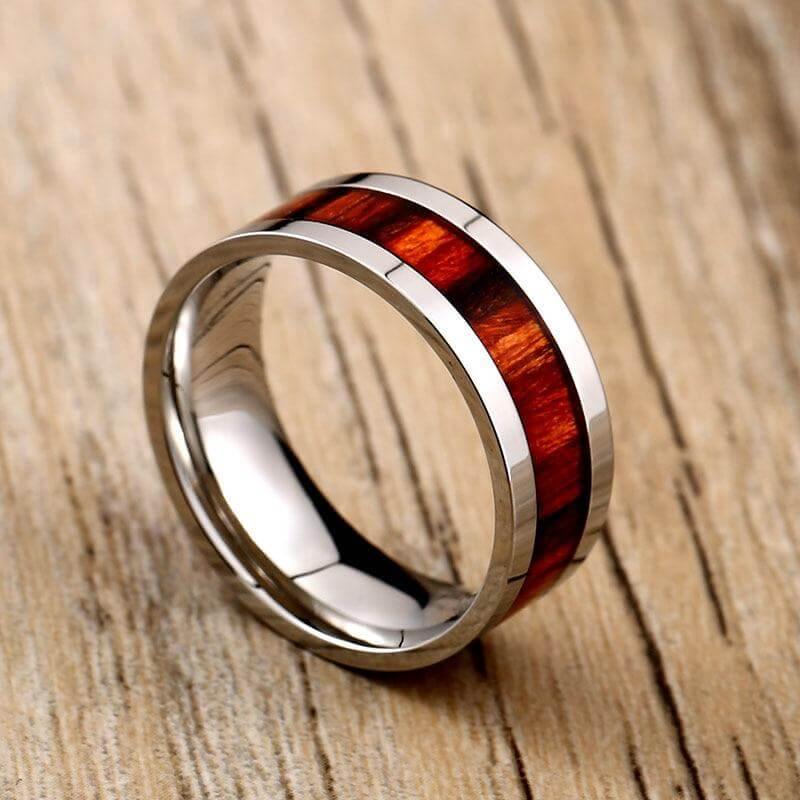 Titanium Stainless High Polished Red Woodiness Rings