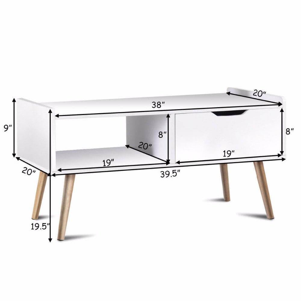 Modern White Solid Wood Coffee Table with Storage