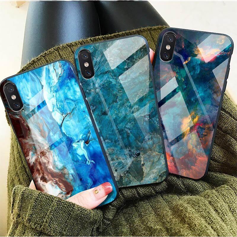 Luxury Marble Glass Agate Soft Edge Iphone Cases