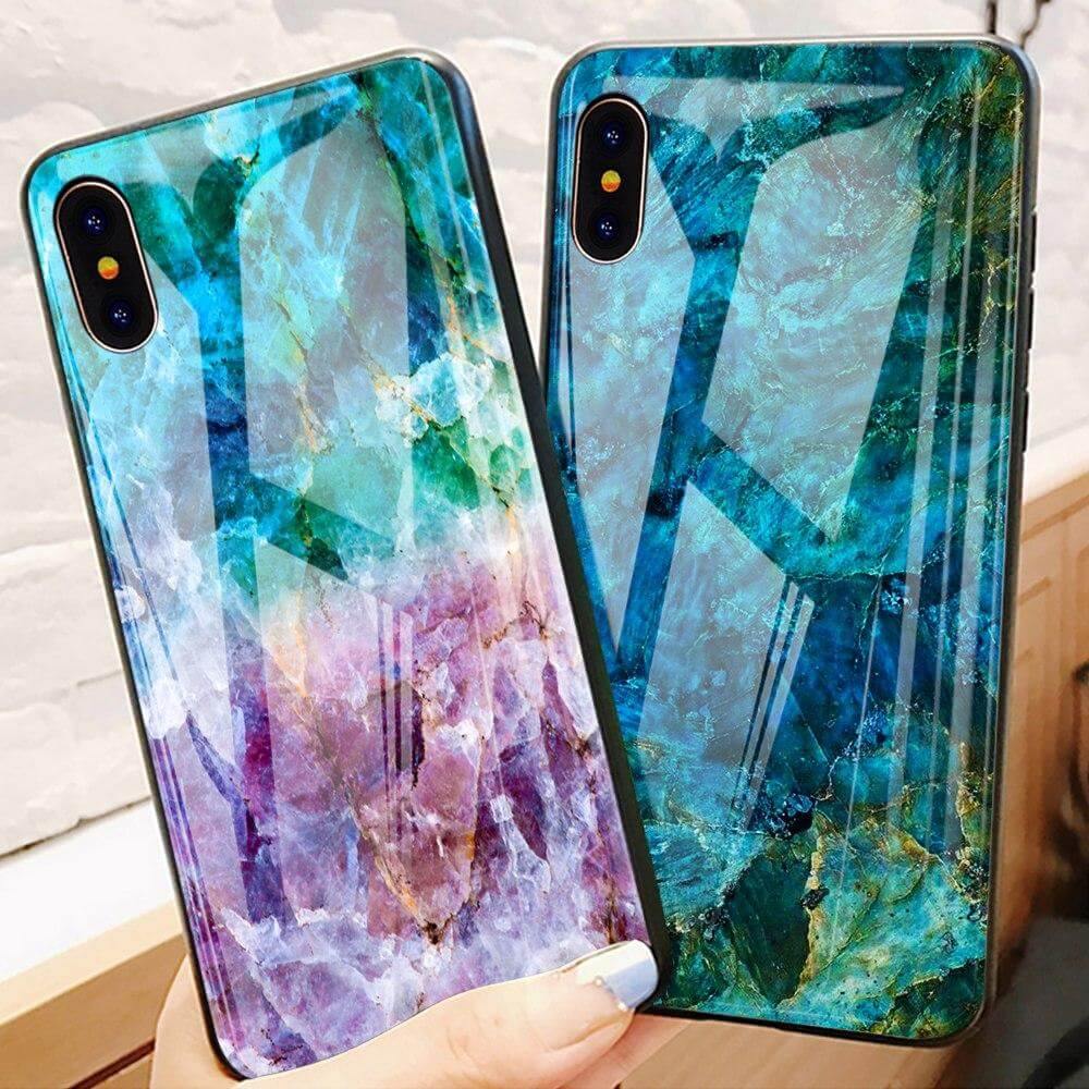 Luxury Marble Glass Agate Soft Edge Iphone Cases