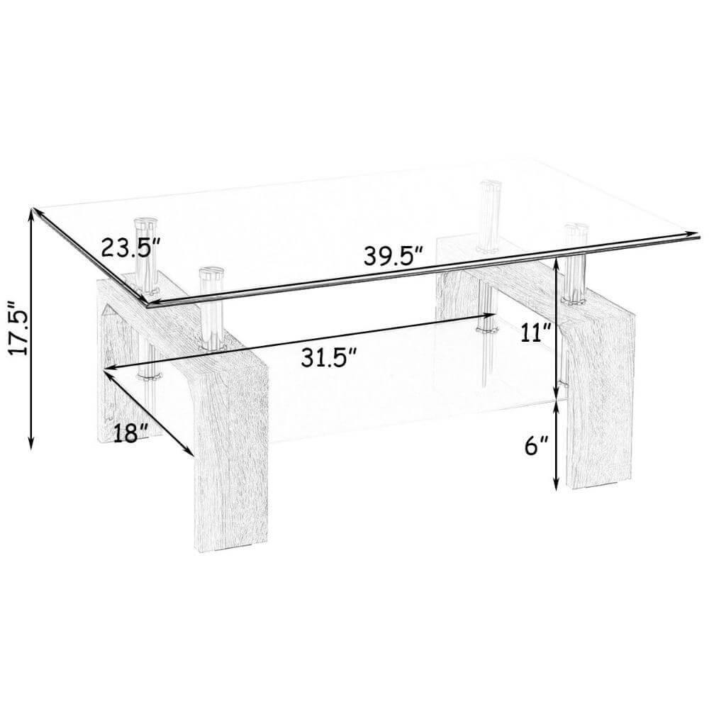 Rectangular Tempered Glass Coffee Table with Storage