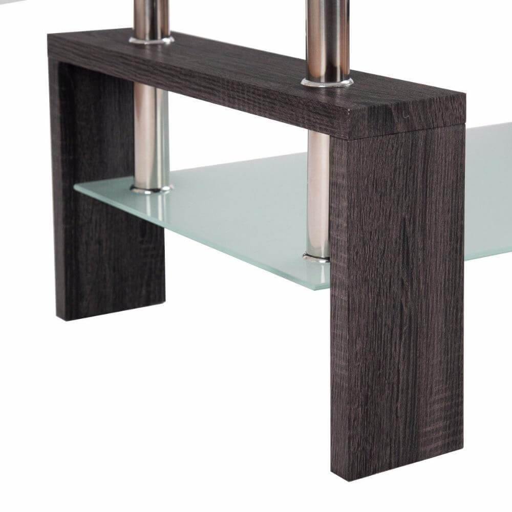 Rectangular Tempered Glass Coffee Table with Storage