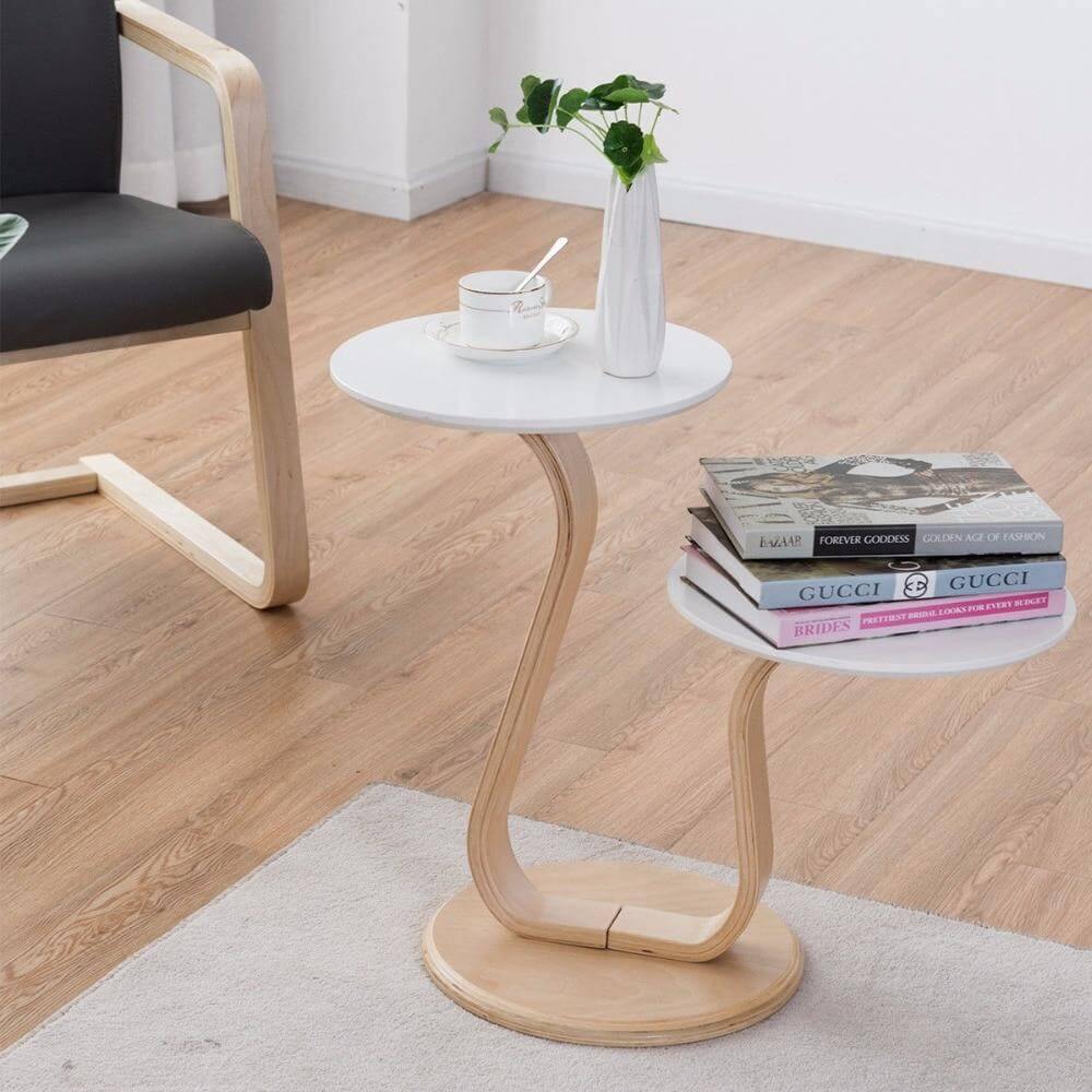 Modern Luxury Bentwood End Accent Table w/Curved Leg