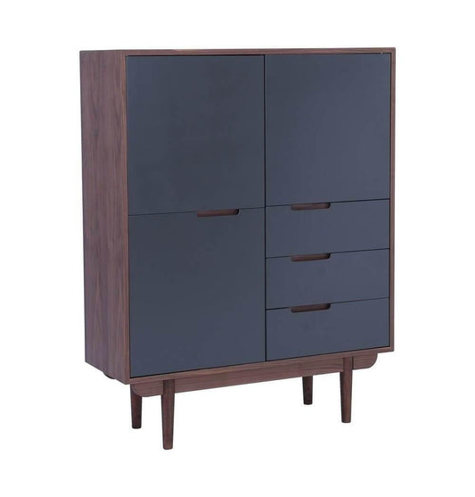 Walnut &amp; Gunmetal Grey Tall Sideboard -