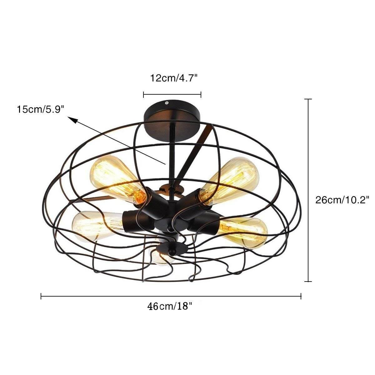 Retro 5-Light Fixture Vintage Industrial Fan Semi Flush Ceiling Pendant Lights