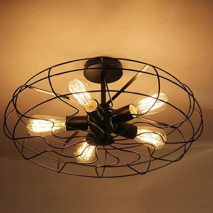 Retro 5-Light Fixture Vintage Industrial Fan Semi Flush Ceiling Pendant Lights