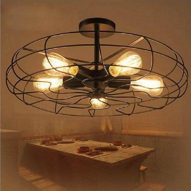 Retro 5-Light Fixture Vintage Industrial Fan Semi Flush Ceiling Pendant Lights