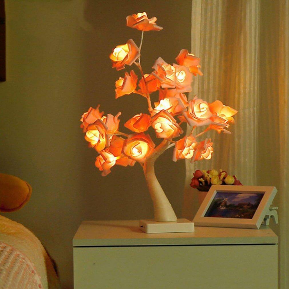 LED Romantic Warm Rose Flower Tree Night Light Lamp with Clock