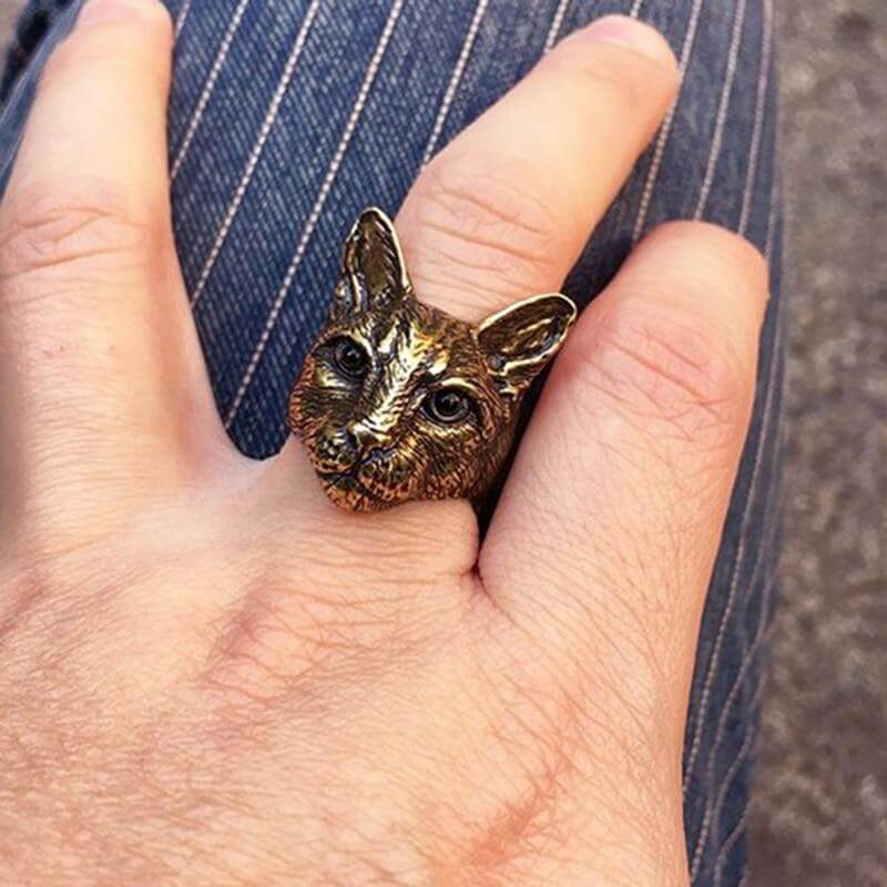 Cute Big Cat Head Ring