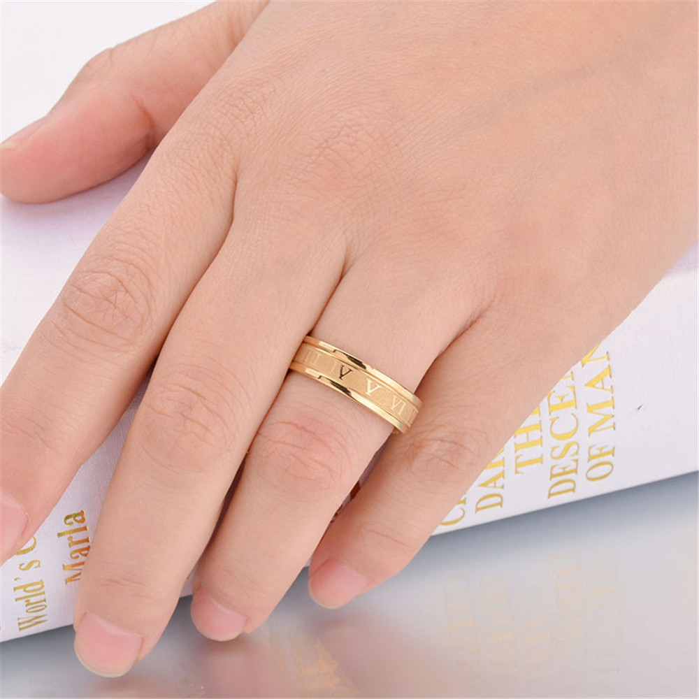 Unisex Luxury Roman Numerals Stainless Steel Rings