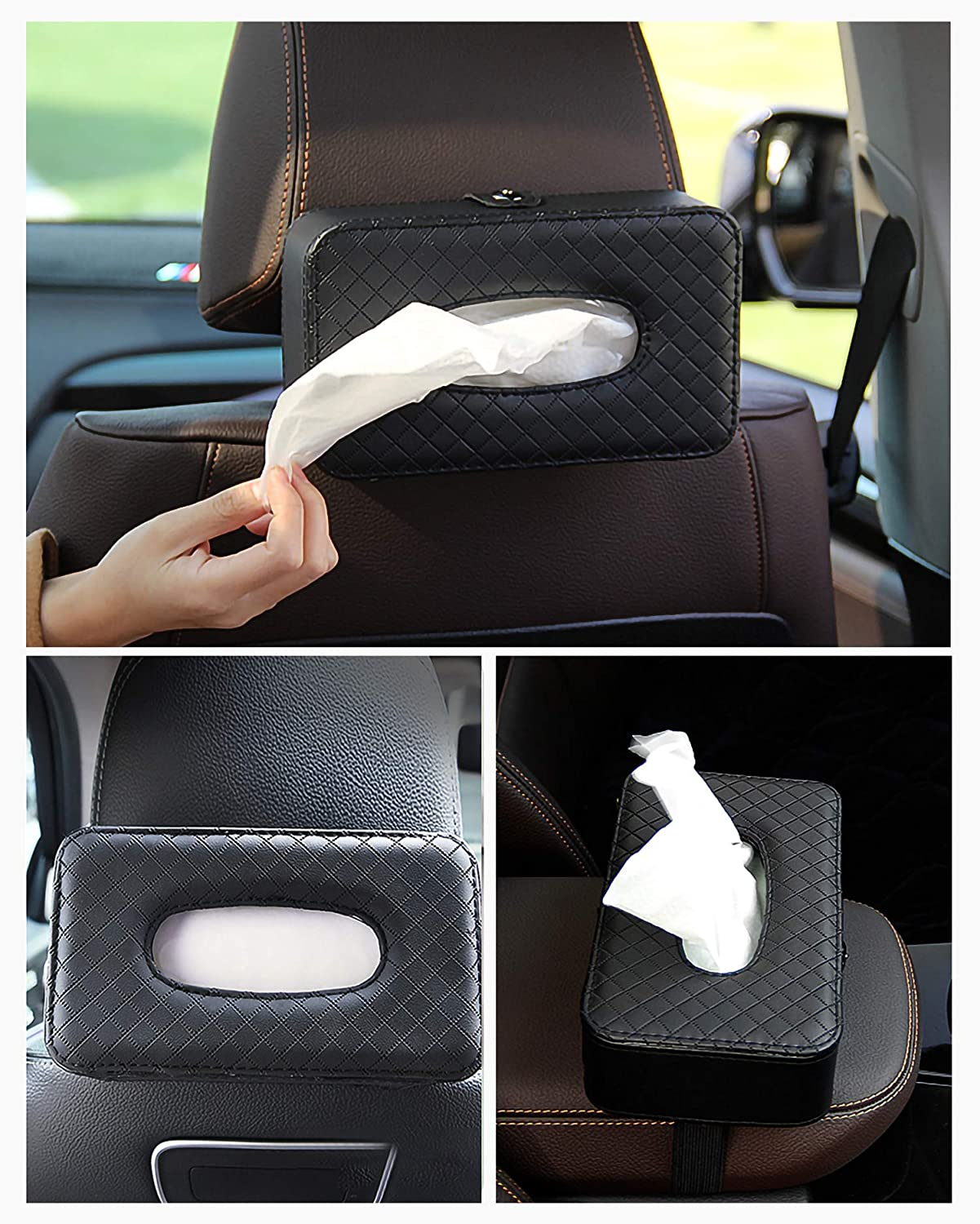 Luxury Leather Hanging Car Tissue Box