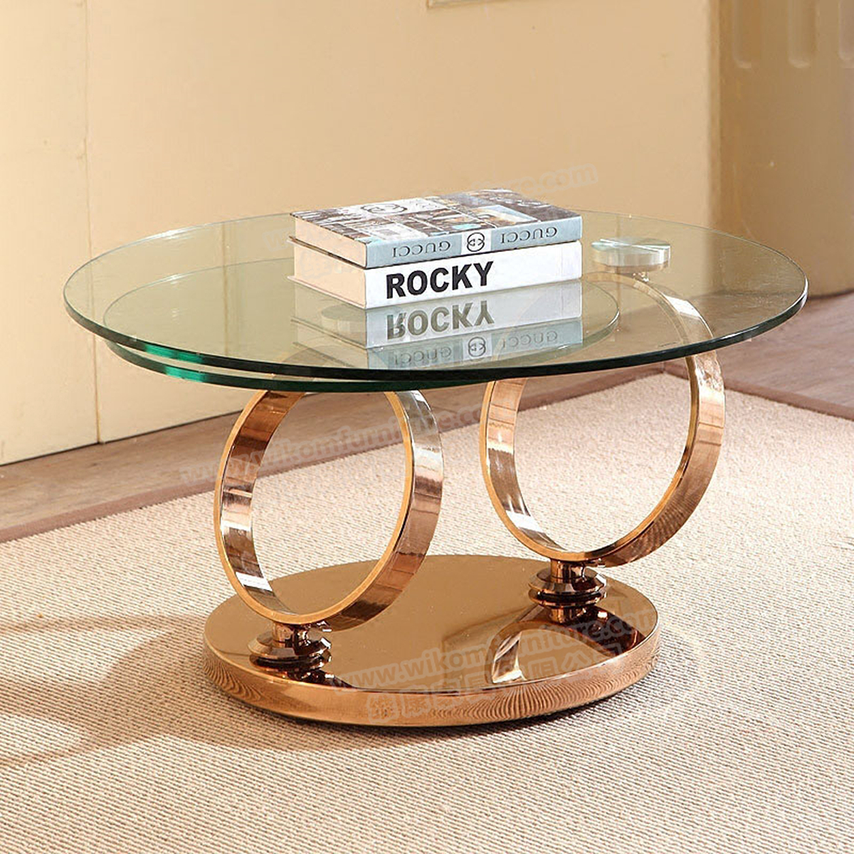 Italian Modern Two-layer Coffee Side Table with Marble Top