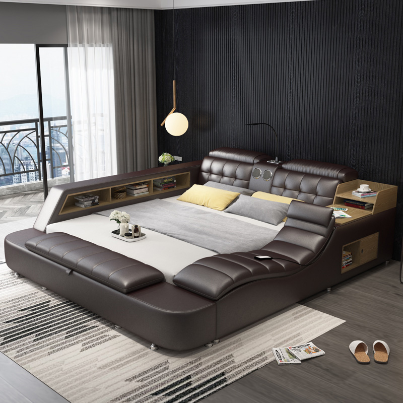 Luxury Leather Multifunctional Modern Bed Frame with Massage Chair