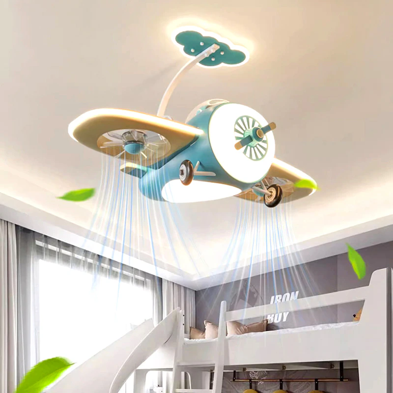 Futuristic Airplane Kids Bedroom Ceiling RC Fan Lamp