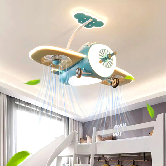 Futuristic Airplane Kids Bedroom Ceiling RC Fan Lamp