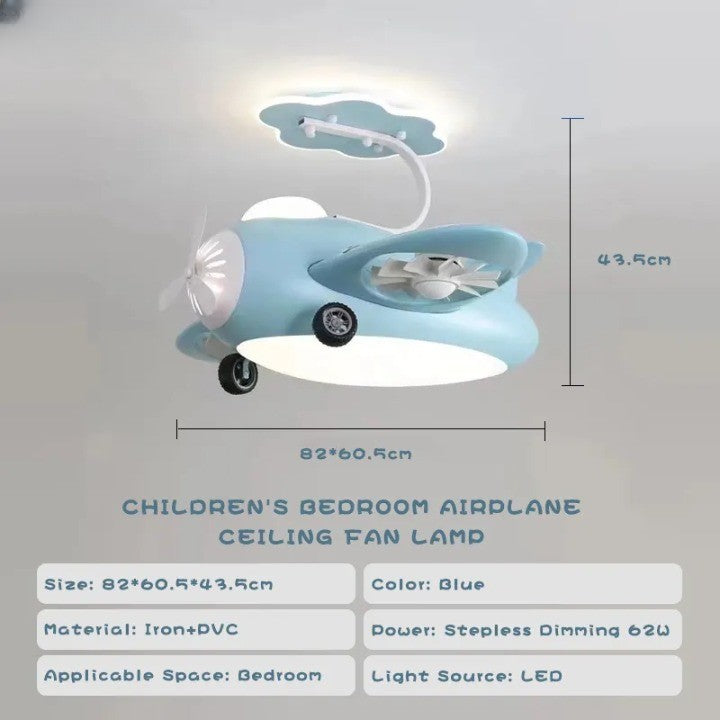 Futuristic Airplane Kids Bedroom Ceiling RC Fan Lamp