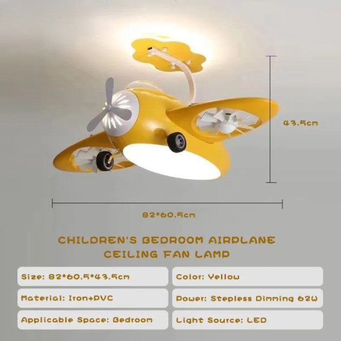 Futuristic Airplane Kids Bedroom Ceiling RC Fan Lamp