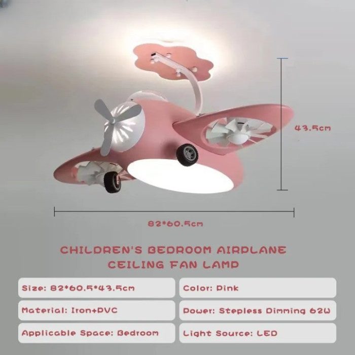Futuristic Airplane Kids Bedroom Ceiling RC Fan Lamp