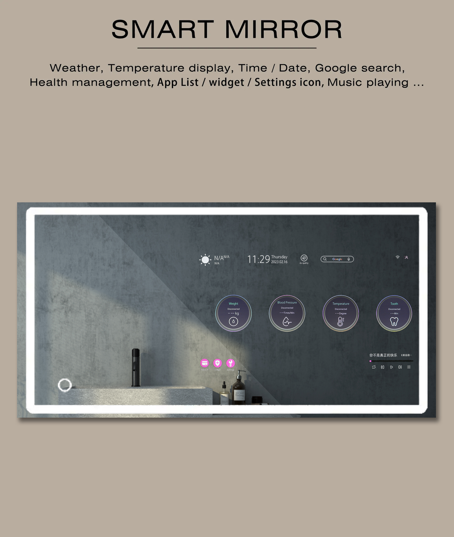 Touch Screen LED Smart Waterproof Magic Mirror